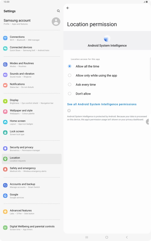 Press the required setting.