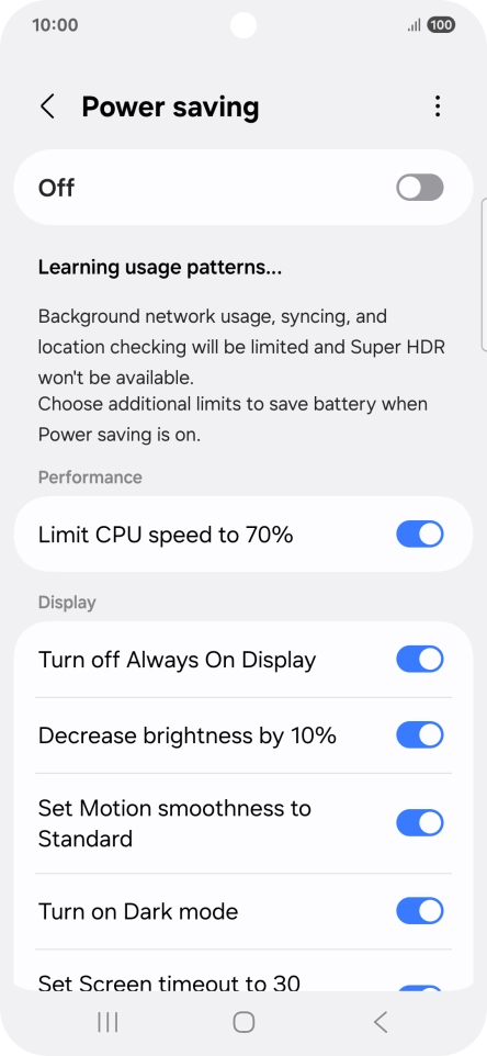 Press the indicators next to the required settings.