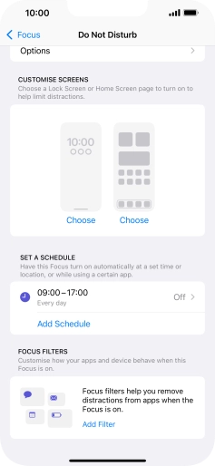 Press Add Schedule and follow the instructions on the screen to select settings for automatic activation of Do Not Disturb.