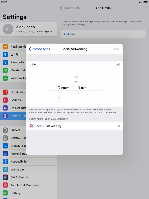 Set the required time limit for use of the selected category.