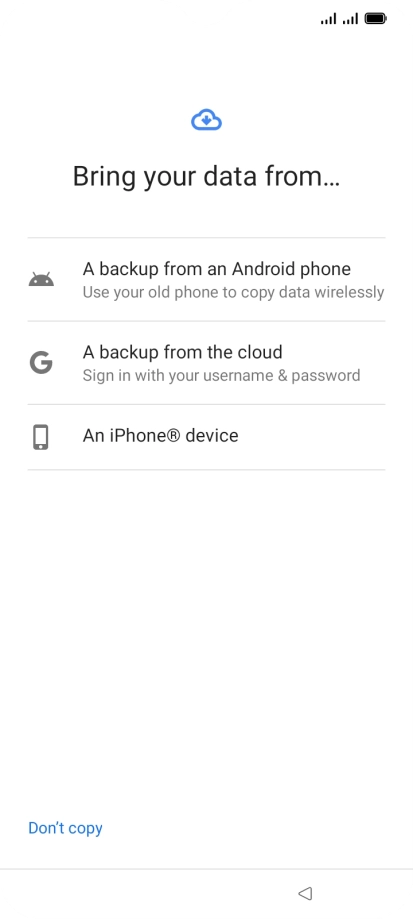 Press the required setting and follow the instructions on the screen to transfer the content from another phone.