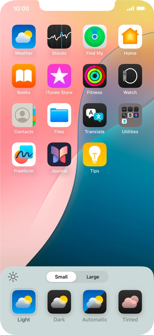 Press the required setting to select the size of app icons on the home screen.