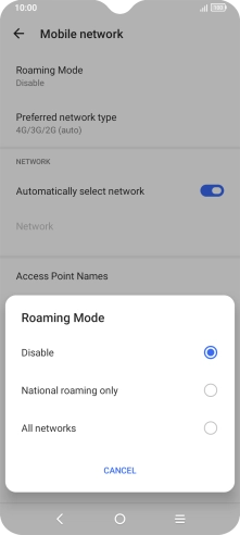 Press the required setting to turn the function on or off.