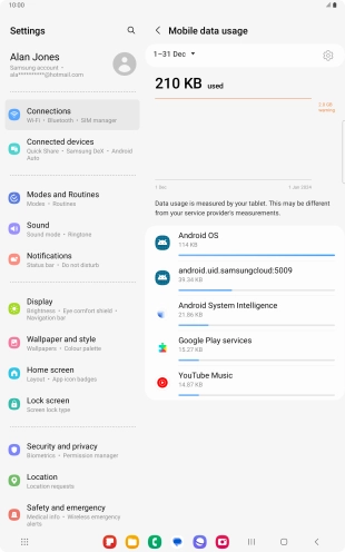 The data usage for each application is displayed below the name of the application.
