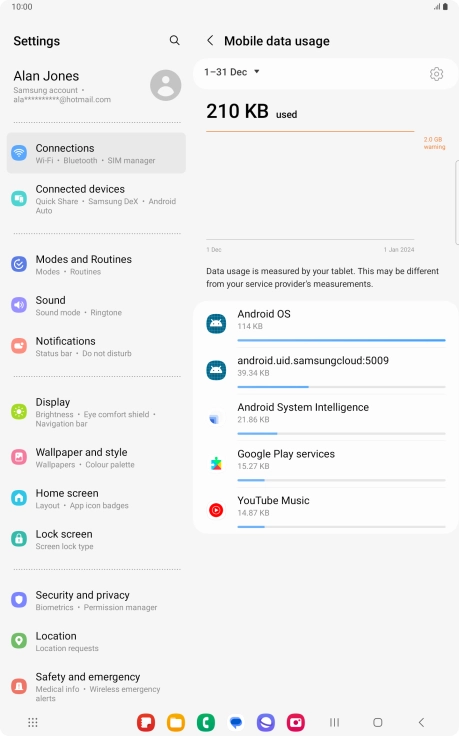 The data usage for each application is displayed below the name of the application.