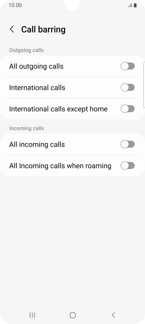 Press the required setting to turn the function on or off.
