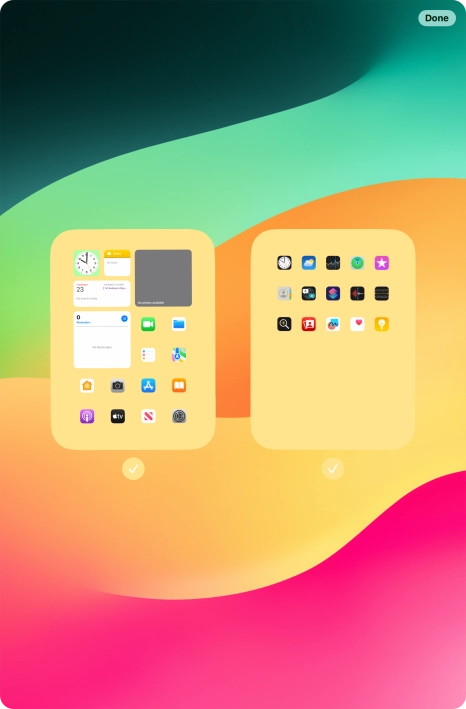 Press the fields below the required home screens to select or deselect them.