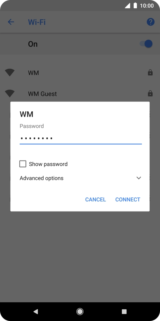 Key in the password for the Wi-Fi network and press CONNECT.