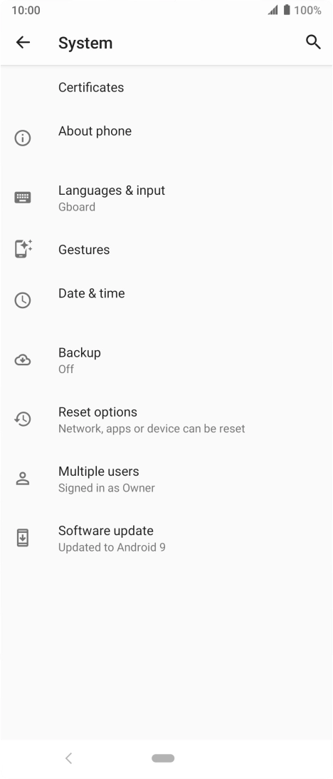 Press Software update. If a new software version is available, it's displayed. Follow the instructions on the screen to update the phone software.