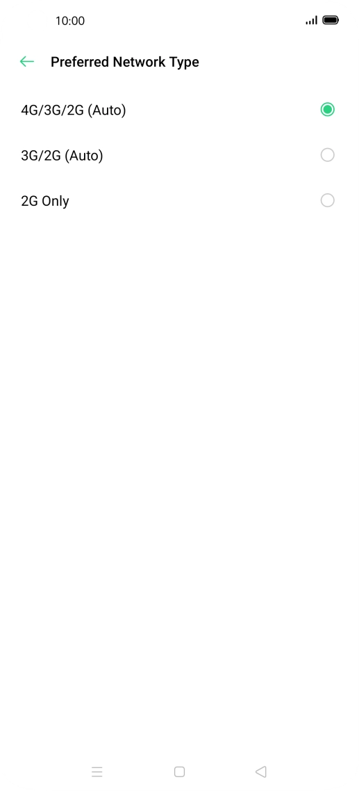 Press the required network mode.