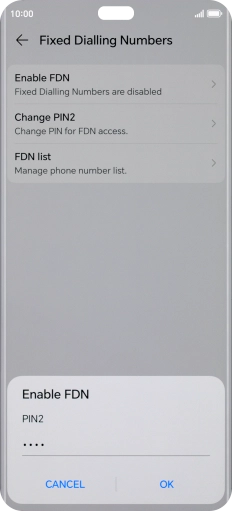 Key in your PIN2 and press OK. The default PIN2 is 0000.