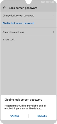 Key in the current phone lock code and press DISABLE.