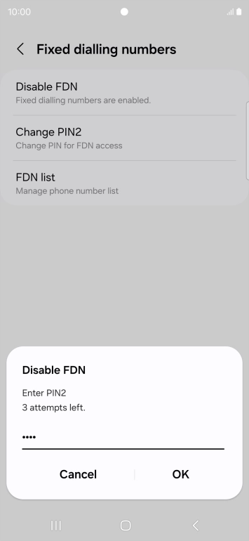 Key in your PIN2 and press OK. The default PIN2 is 0000.