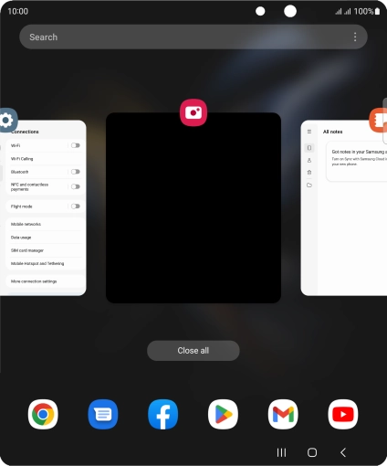 To end one running application, slide your finger upwards on the required application.