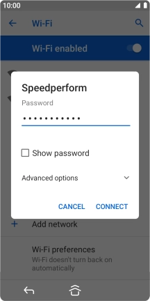 Key in the password for the Wi-Fi network and press CONNECT.