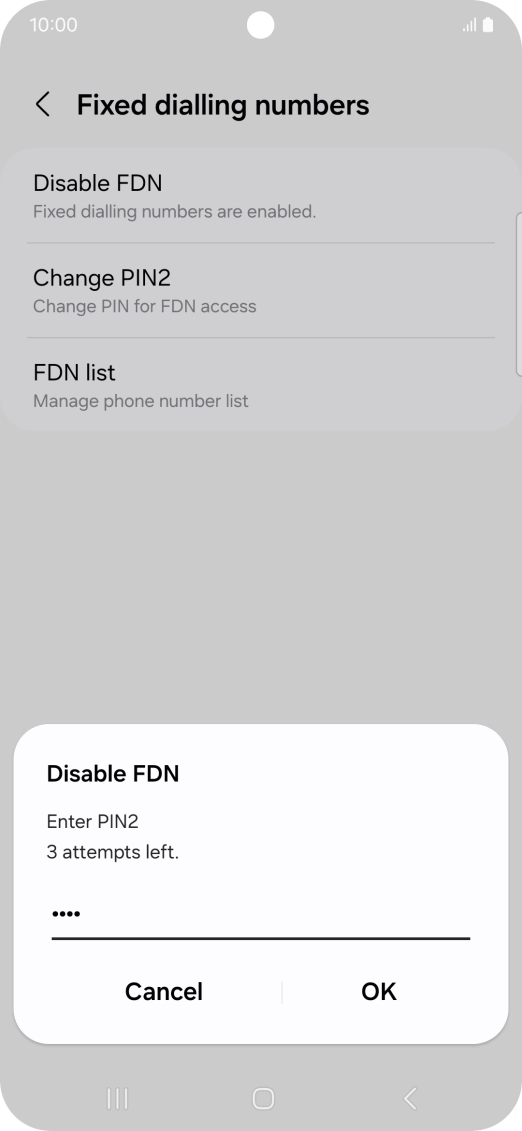 Key in your PIN2 and press OK. The default PIN2 is 0000.