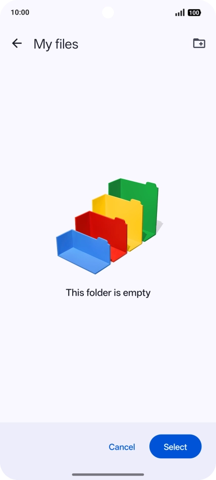 To create a new folder, press the new folder icon and follow the instructions on the screen to create a new folder.