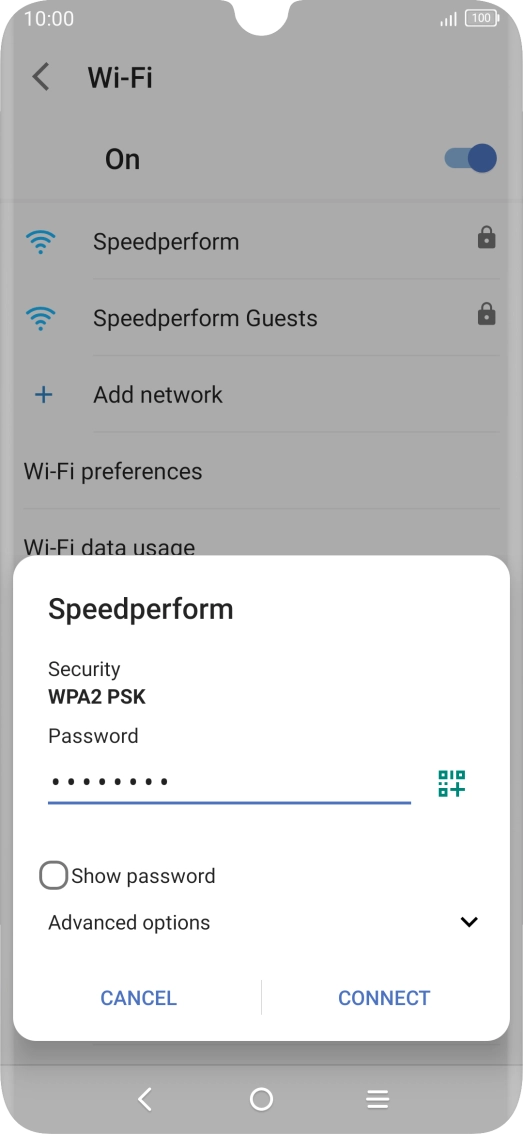 Key in the password for the Wi-Fi network and press CONNECT.