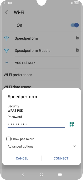 Key in the password for the Wi-Fi network and press CONNECT.