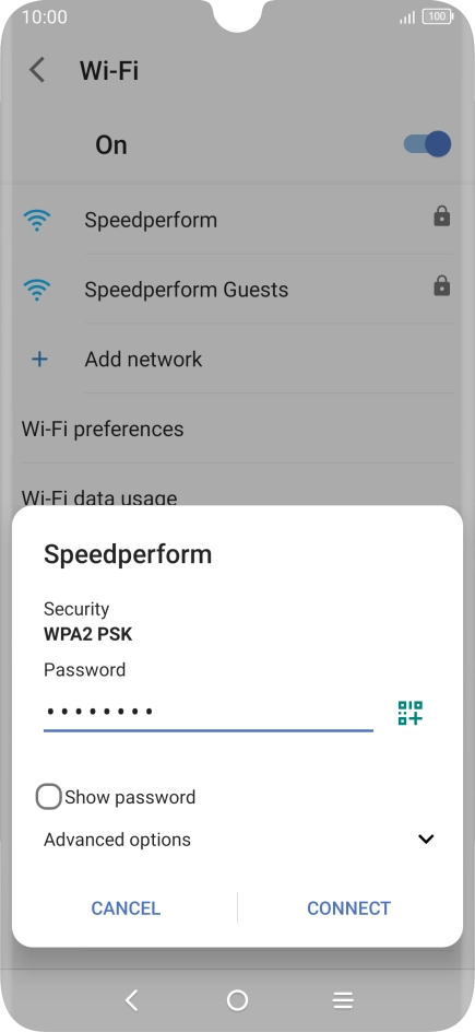 Key in the password for the Wi-Fi network and press CONNECT.