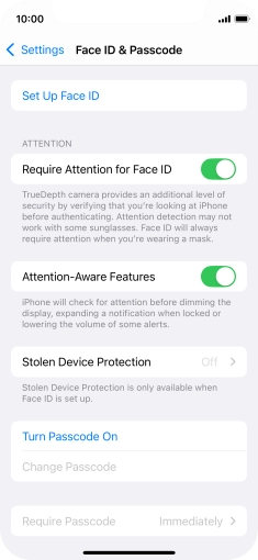 Press Turn Passcode On and key in a phone lock code of your own choice twice.