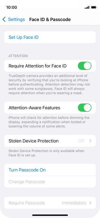 Press Turn Passcode On and key in a phone lock code of your own choice twice.