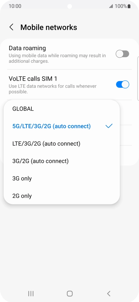 Press the required network mode.