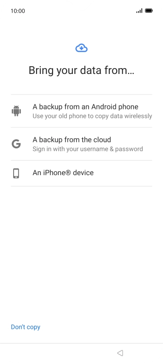 Press the required transfer method and follow the instructions on the screen to transfer content from another phone.