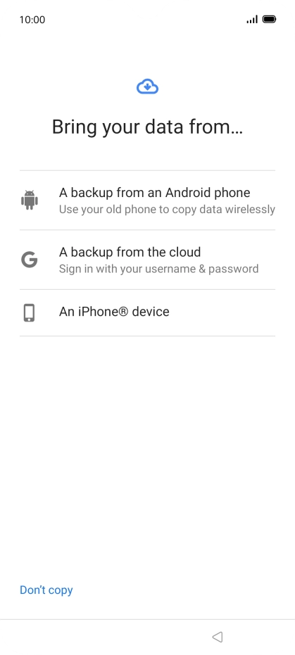 Press the required transfer method and follow the instructions on the screen to transfer content from another phone.