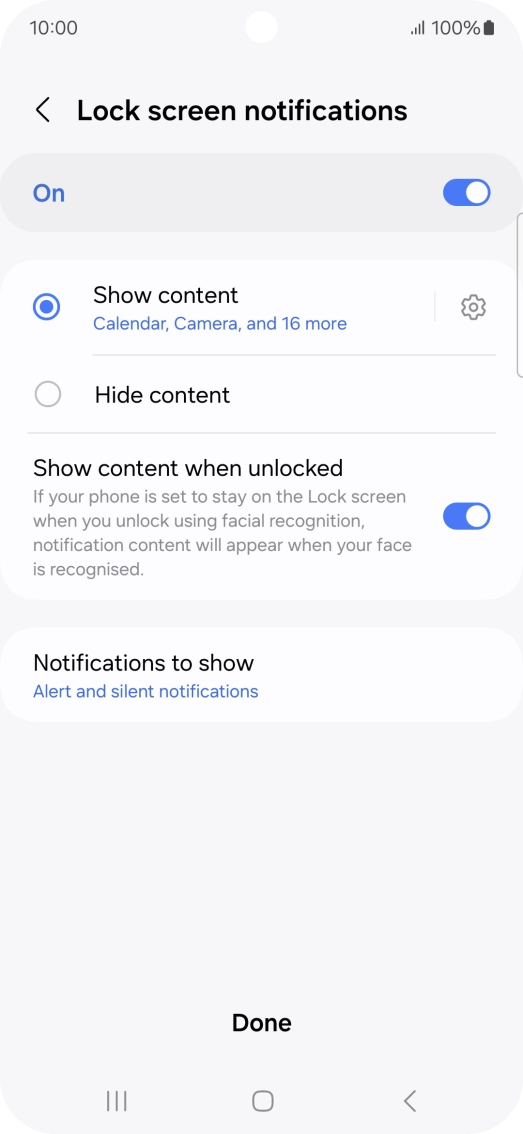 Press the required settings to turn them on or off.