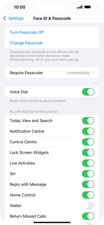 Press Turn Passcode Off and key in the phone lock code.