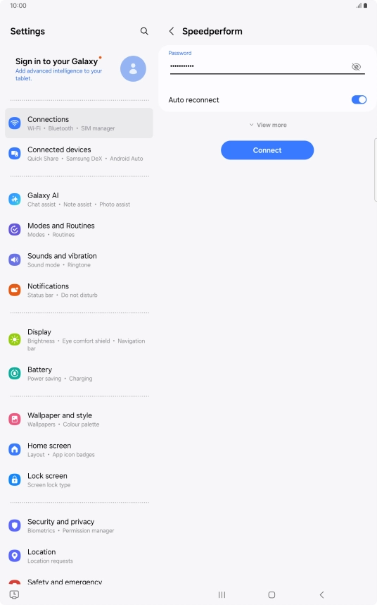 Key in the password for the Wi-Fi network and press Connect.