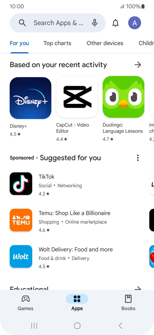 Press the search field.