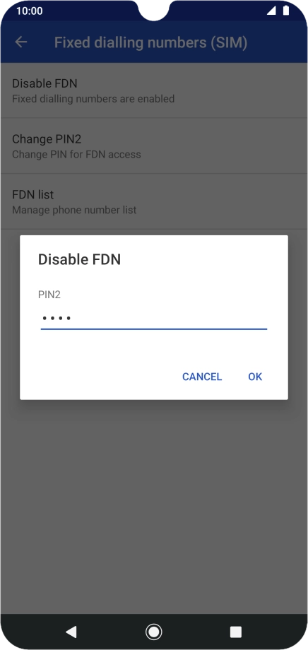 Key in your PIN2 and press OK. The default PIN2 is 0000.