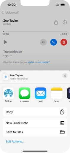 Press the required setting and follow the instructions on the screen to share or save the message.