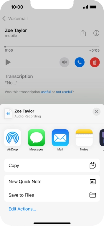 Press the required setting and follow the instructions on the screen to share or save the message.