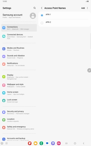 Press the field next to the data connection to activate it.
