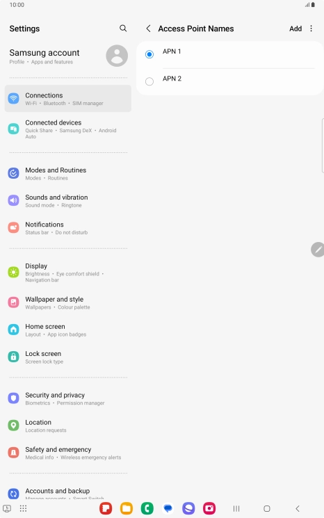 Press the field next to the data connection to activate it.