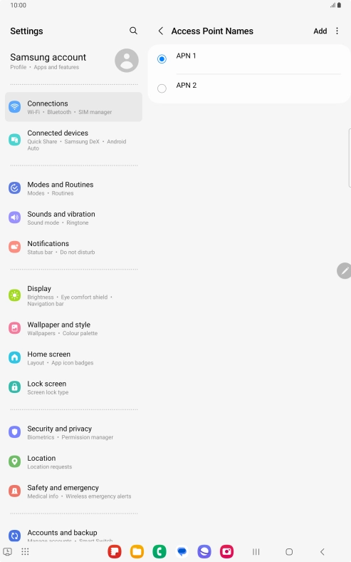 Press the field next to the data connection to activate it.