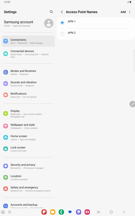 Press the field next to the data connection to activate it.