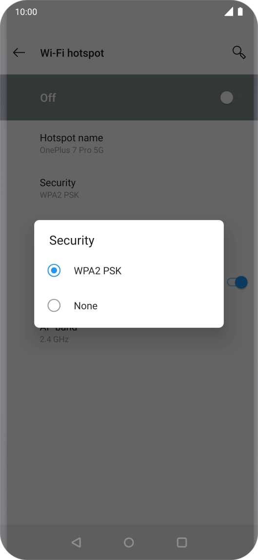Press WPA2 PSK to password protect your Wi-Fi hotspot.
