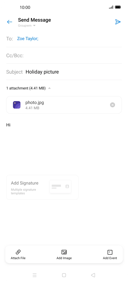 Press the send icon when you've finished your email.