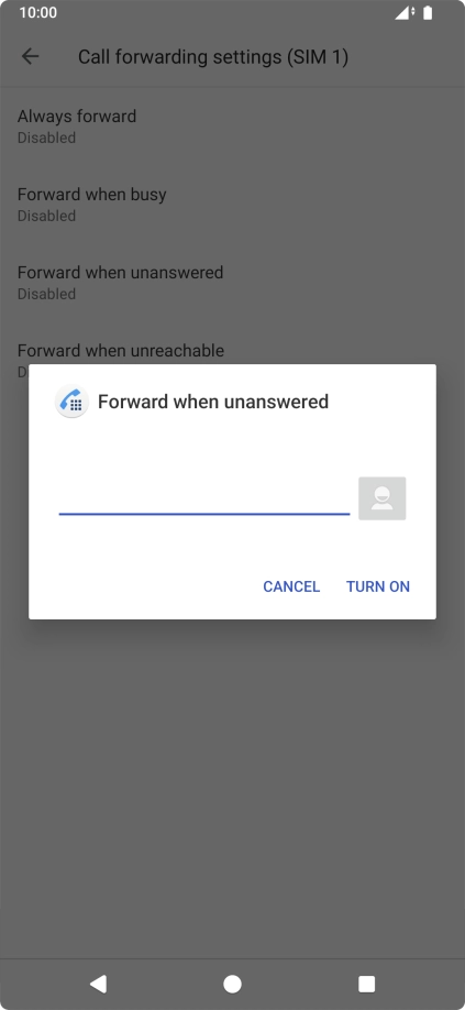 Key in +447953222222 and press TURN ON.