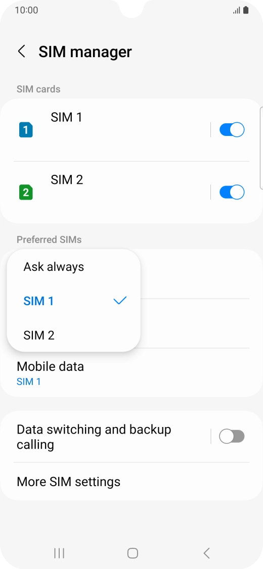 Press the required setting.