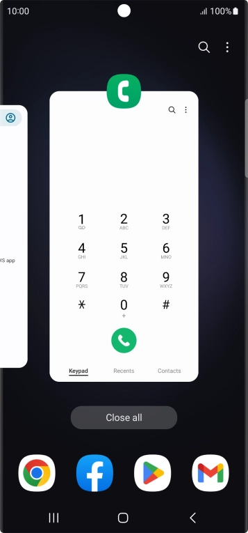 To end one running application, slide your finger upwards on the required application.