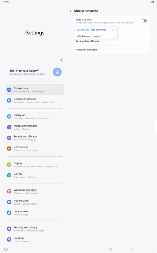 Press the required network mode.