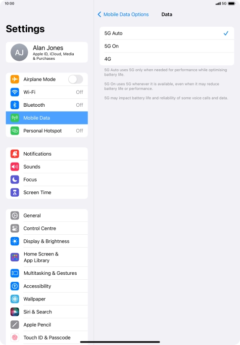 To turn on automatic switch between 5G and 4G, press 5G Auto.