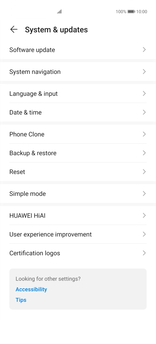 Press Software update. If a new software version is available, it's displayed. Follow the instructions on the screen to update the phone software.