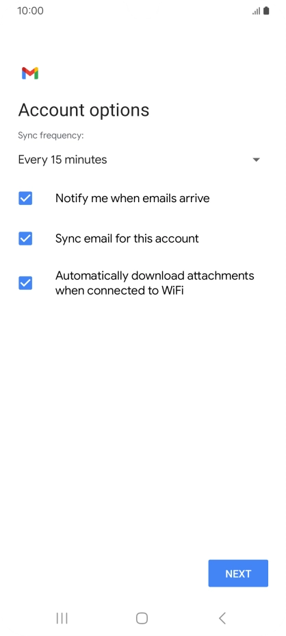 If this screen is displayed, you email account has been recognised and set up automatically. Follow the instructions on the screen to key in more information and finish setting up your phone.