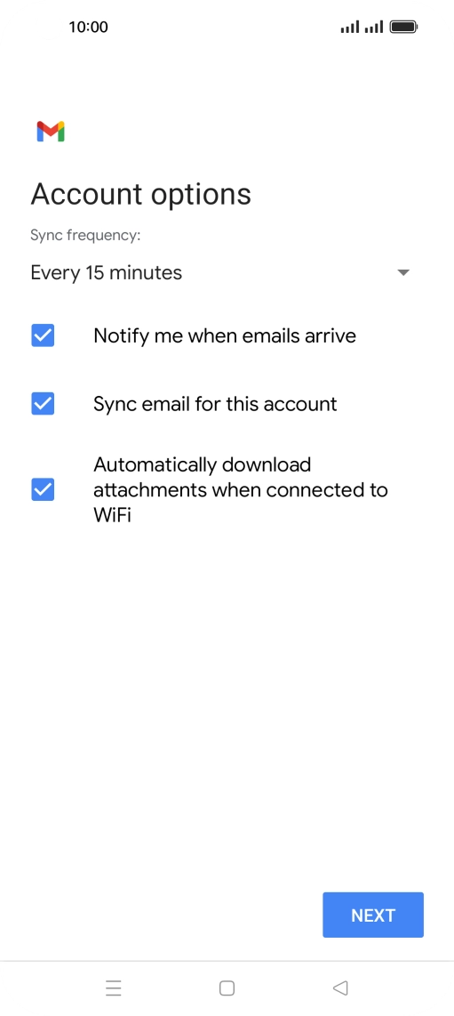 If this screen is displayed, you email account has been recognised and set up automatically. Follow the instructions on the screen to key in more information and finish setting up your phone.